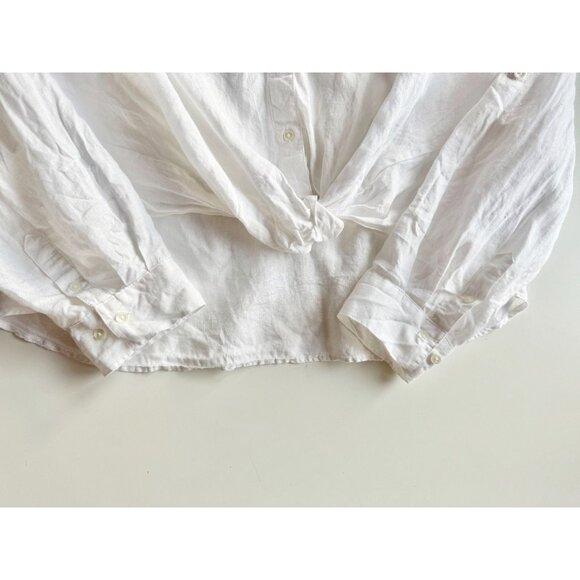 Aritzia GROUP BY BABATON Portofino White Linen Cropped Button-Up Shirt, Size M - Picture 10 of 13